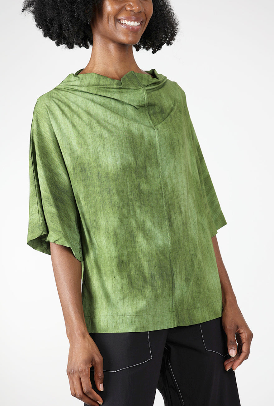 Ozai Woven Drape Neck Top, Green 