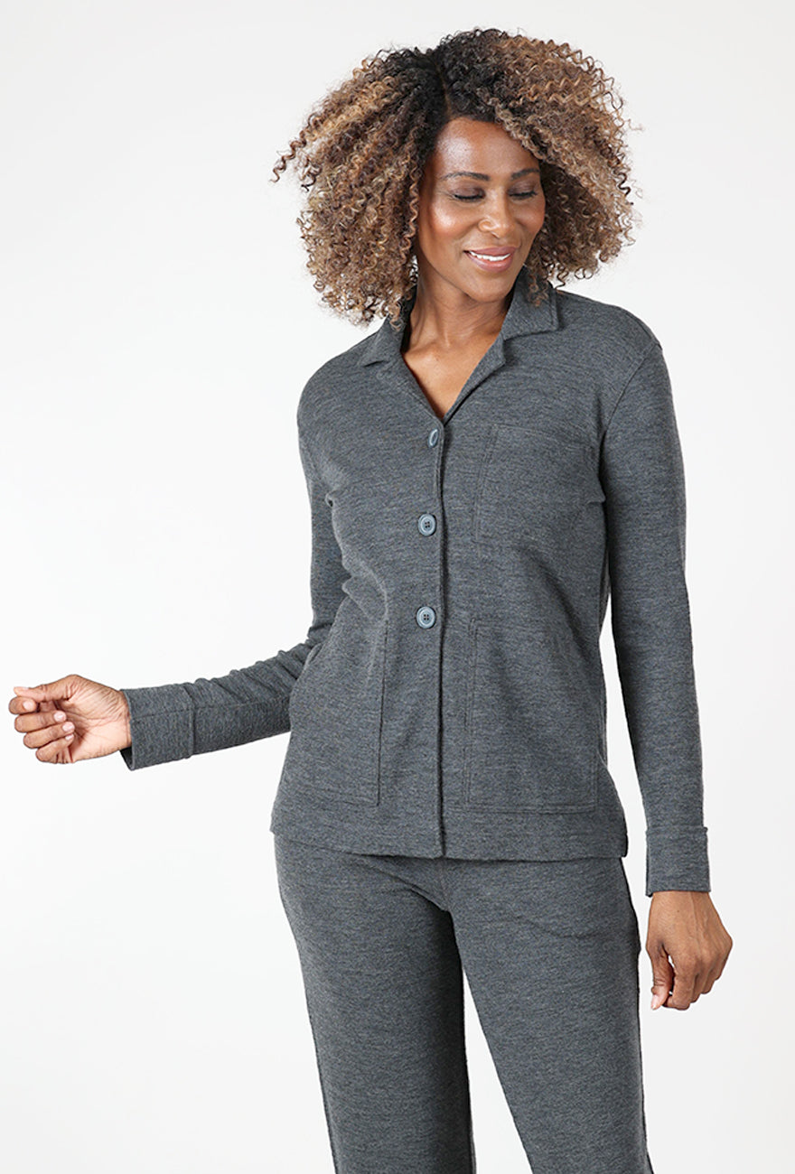 By Basics Merino Collared Blazer, Anthracite 