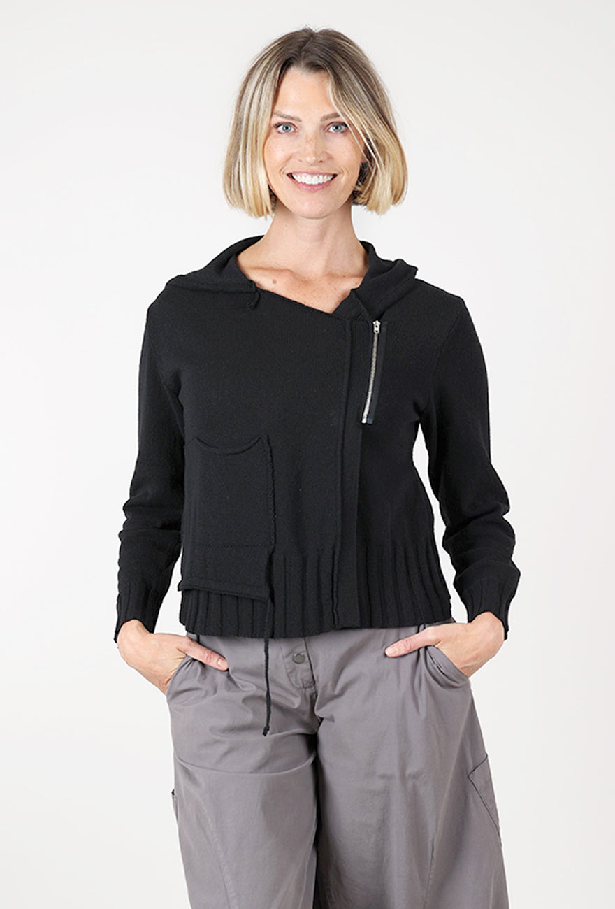 Asym Zip Hoodie, Black