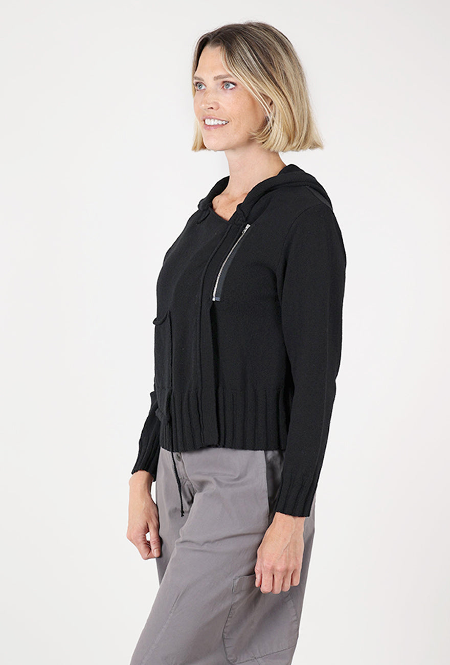 Asym Zip Hoodie, Black Angle 2