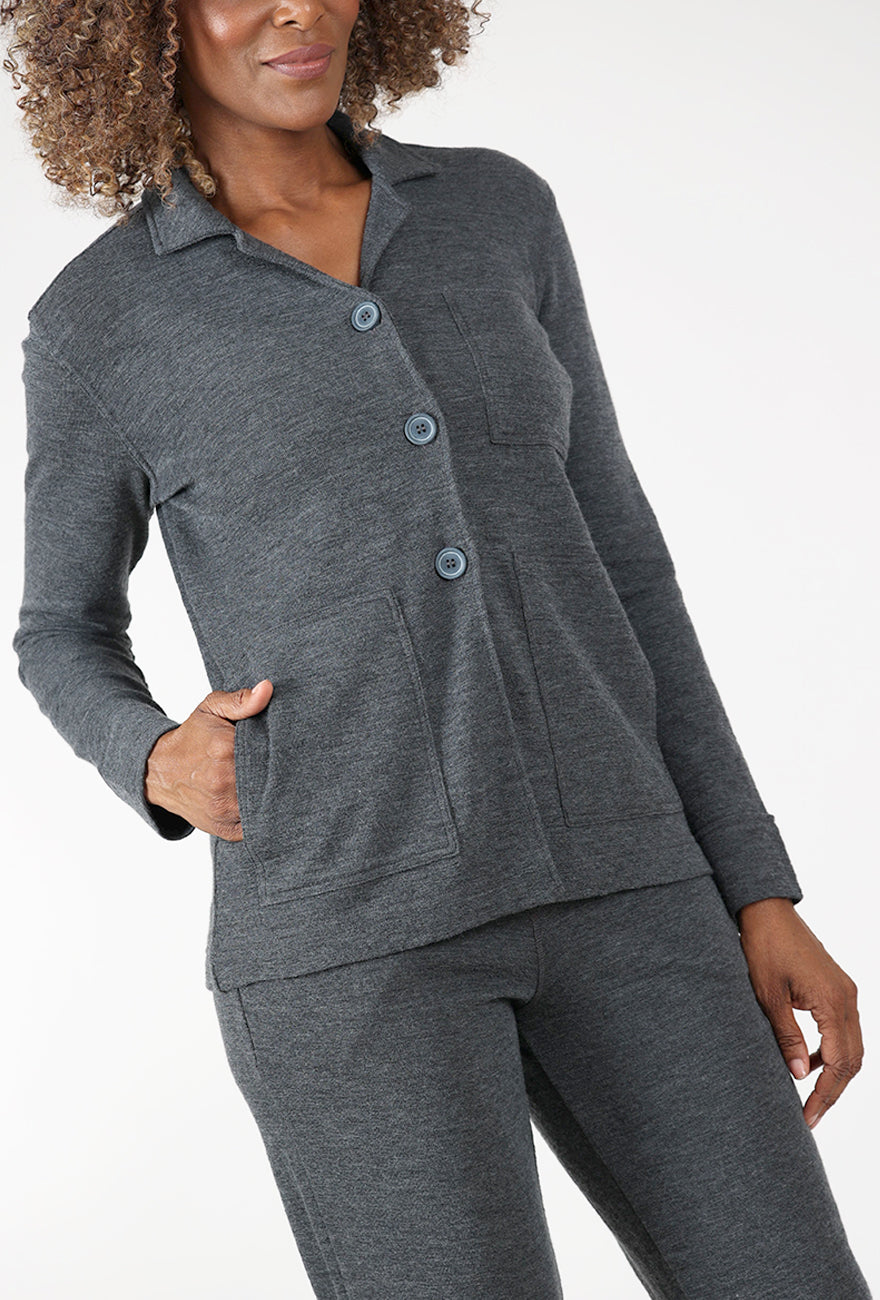 By Basics Merino Collared Blazer, Anthracite 