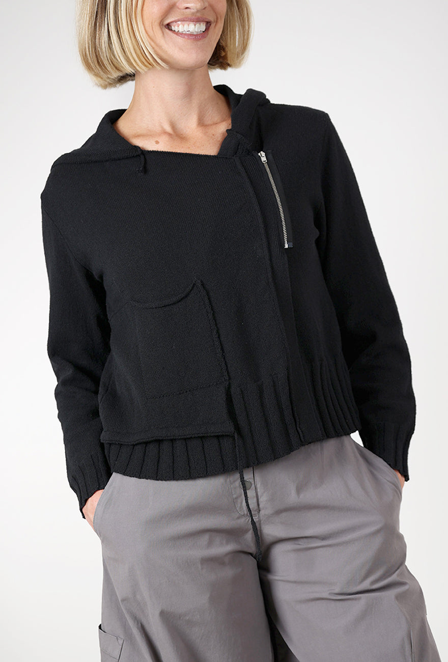 Asym Zip Hoodie, Black Angle 4