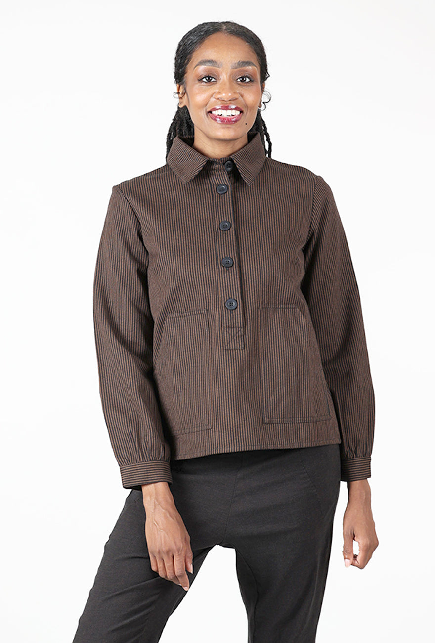 Mika Utility Blouse, Cocoa Stripe Twill