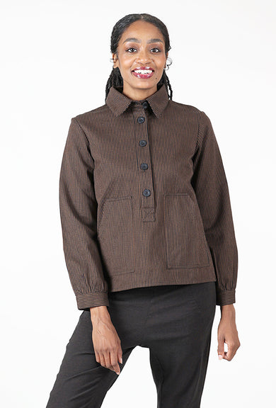 Bibico Mika Utility Blouse, Cocoa Stripe Twill 