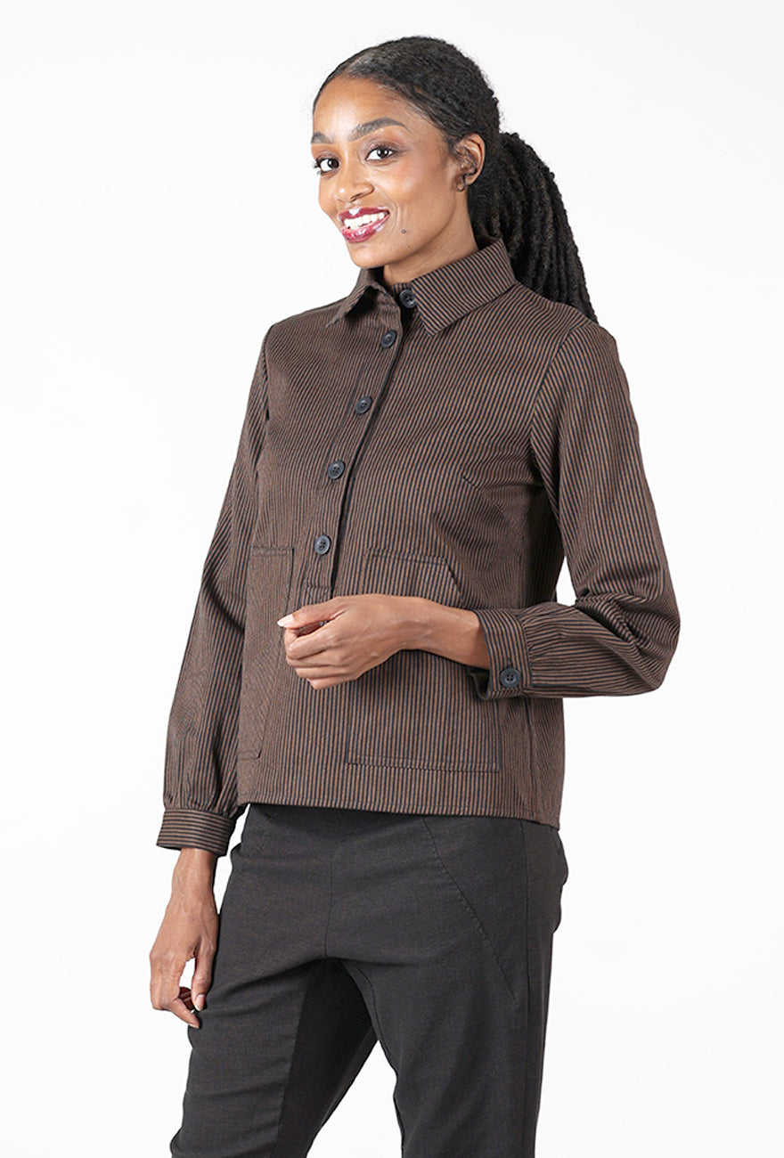 Mika Utility Blouse, Cocoa Stripe Twill Angle 2