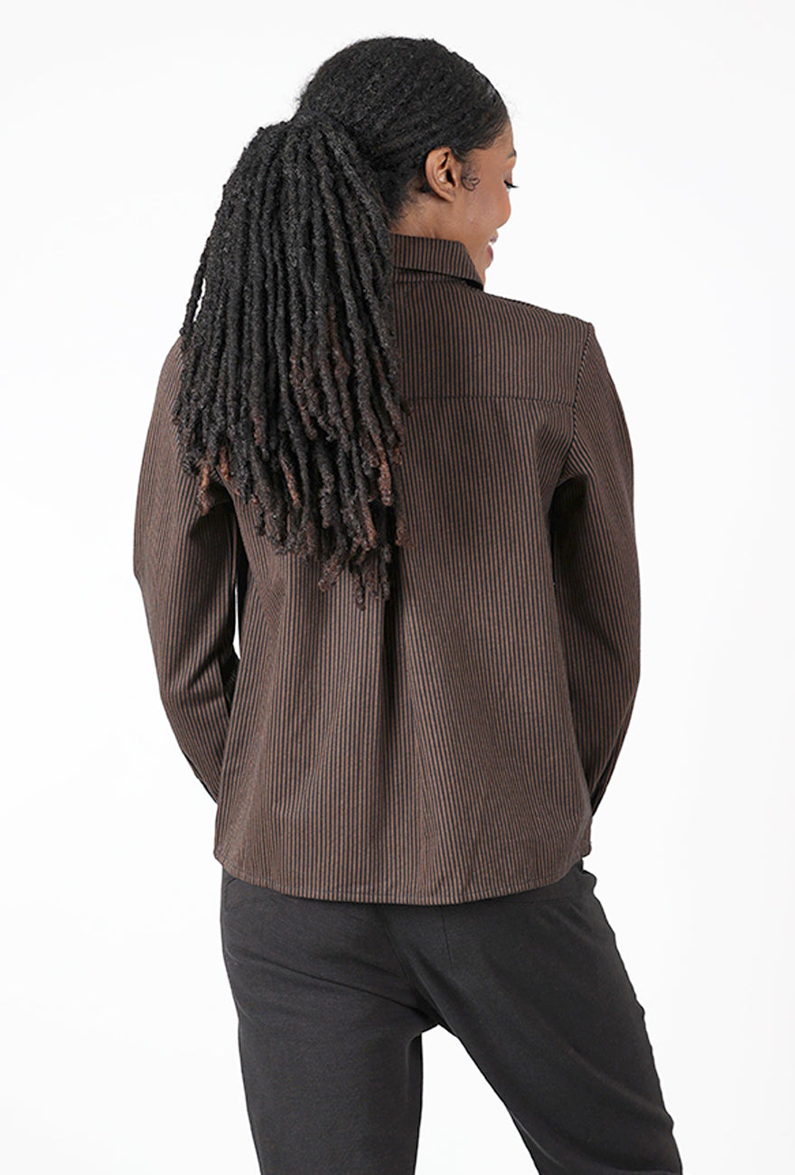 Mika Utility Blouse, Cocoa Stripe Twill