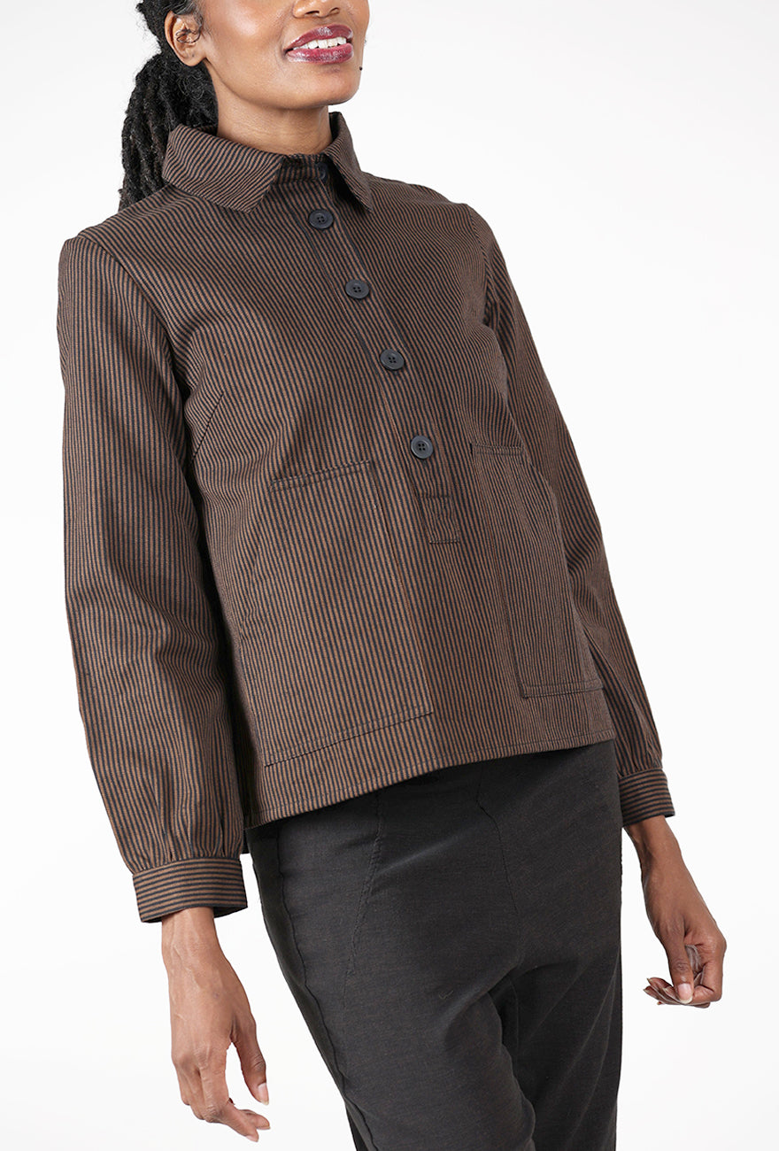 Mika Utility Blouse, Cocoa Stripe Twill Angle 4