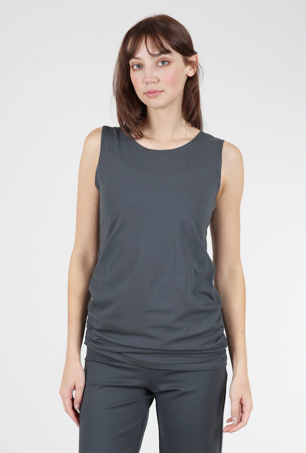 Planet Jersey Ruched Tank, Obsidian 