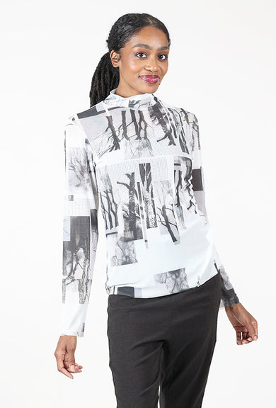 Luukaa Abstract Print Mesh Tneck, White/Gray 