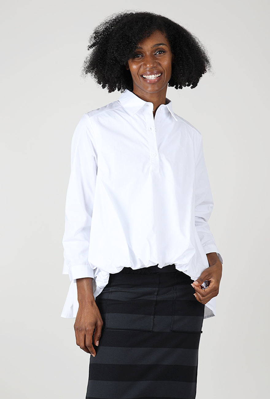 Gather Front High Low Shirt, White