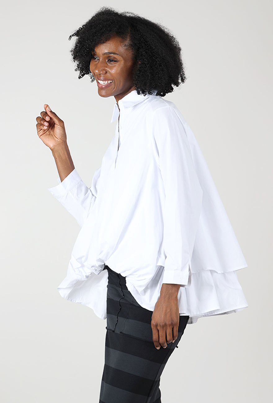 Gather Front High Low Shirt, White Angle 2