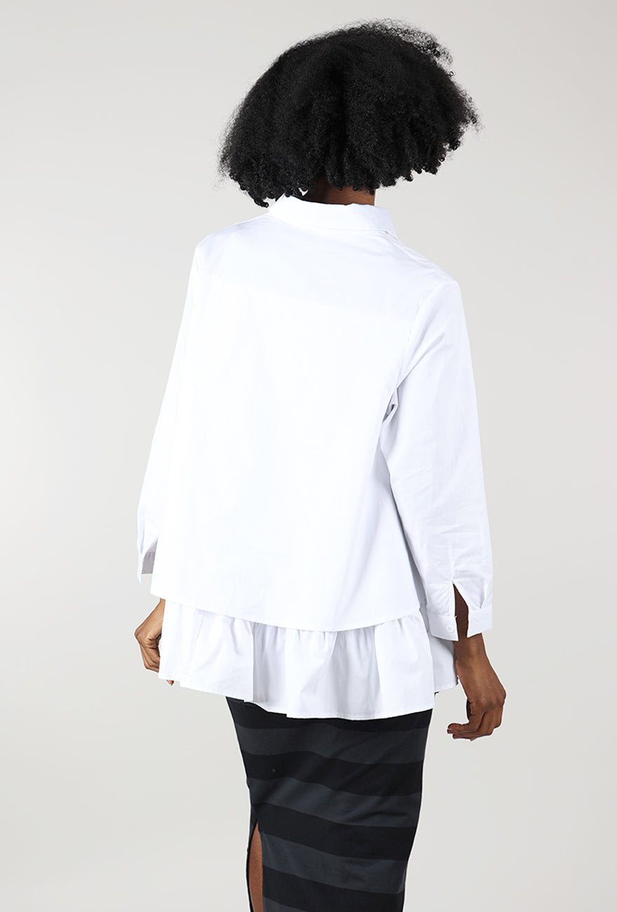 Gather Front High Low Shirt, White Angle 3