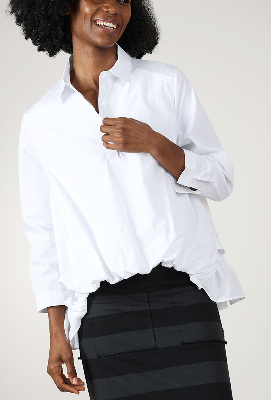 Gather Front High Low Shirt, White