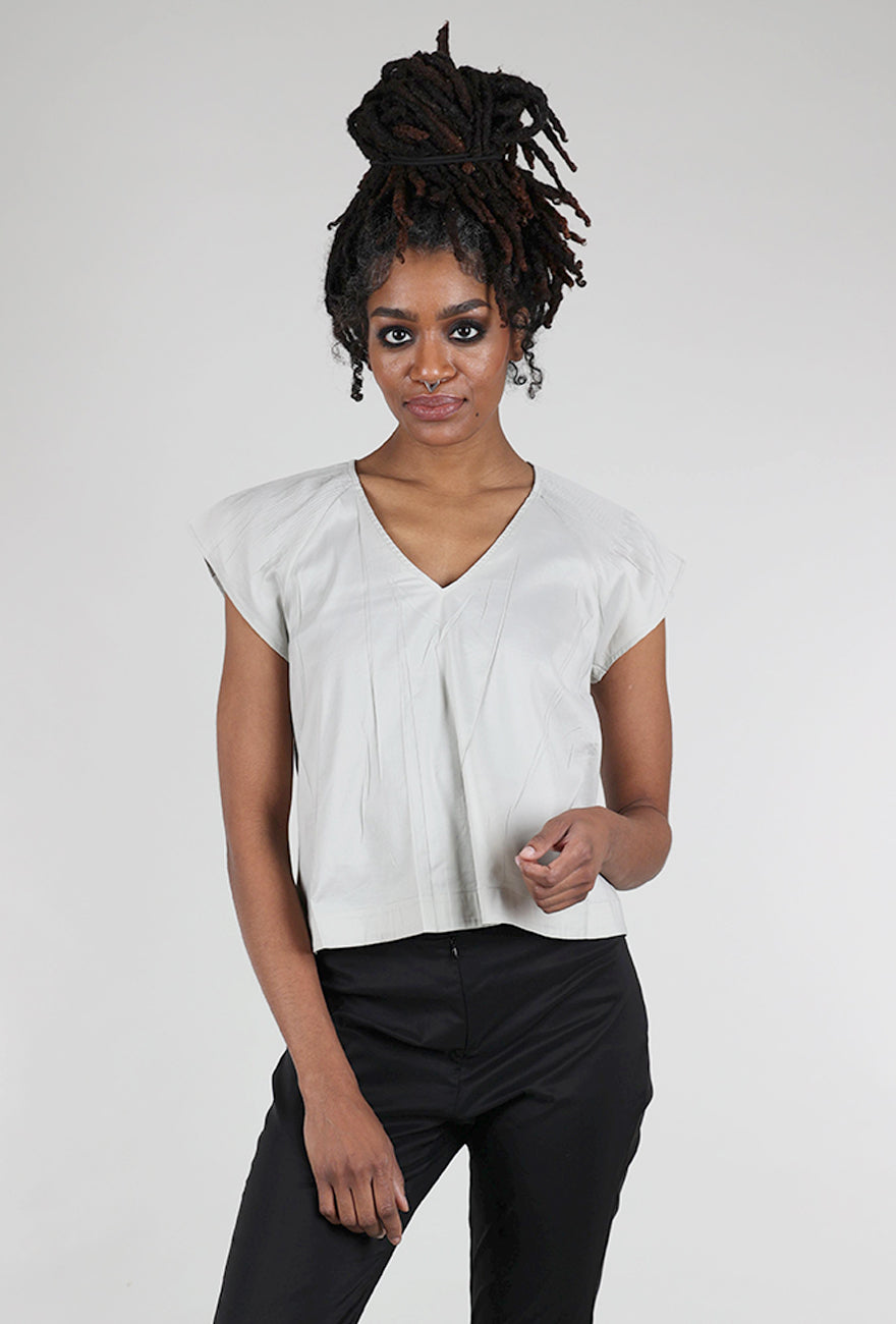 Cotelac Micropleat Shoulder V-Neck Blouse, Argile 