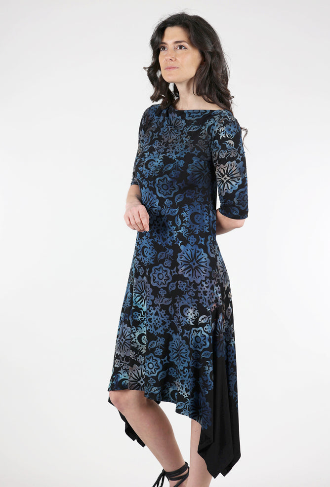 Heyne Bogut Elbow-Sleeve Bat Dress, Blues 