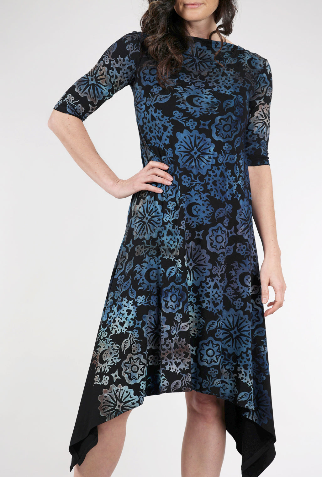 Heyne Bogut Elbow-Sleeve Bat Dress, Blues 