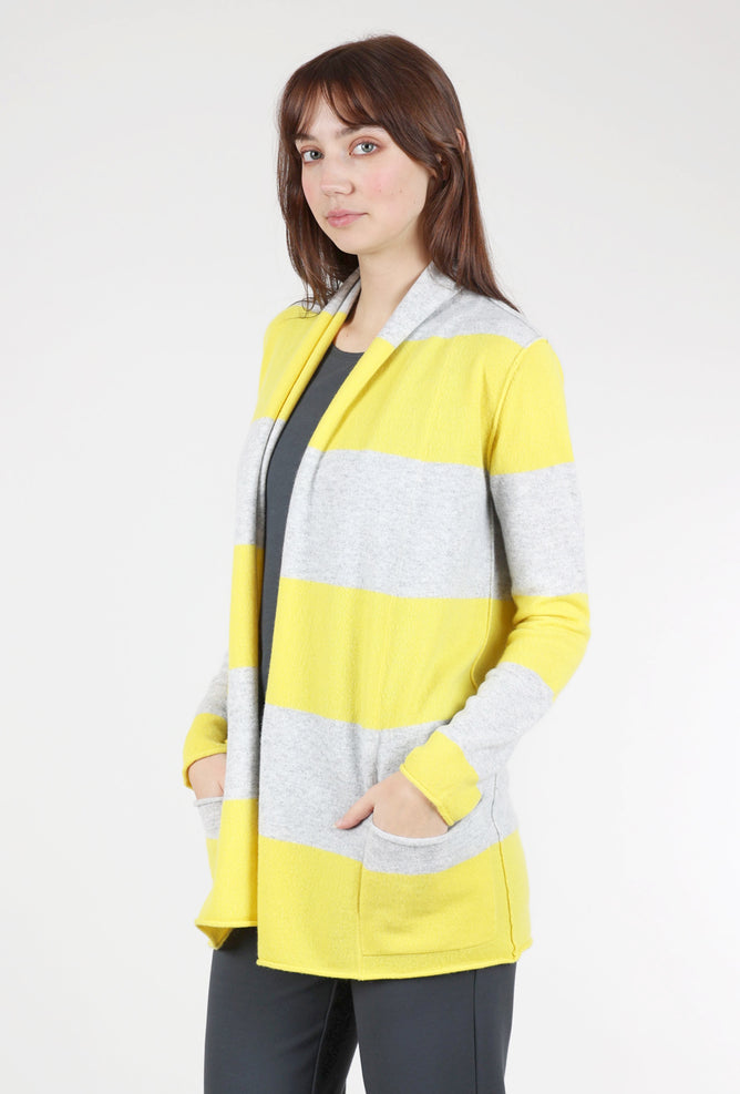 Pure Amici Striped Cashmere Open Cardie, Sunshine/Gray 