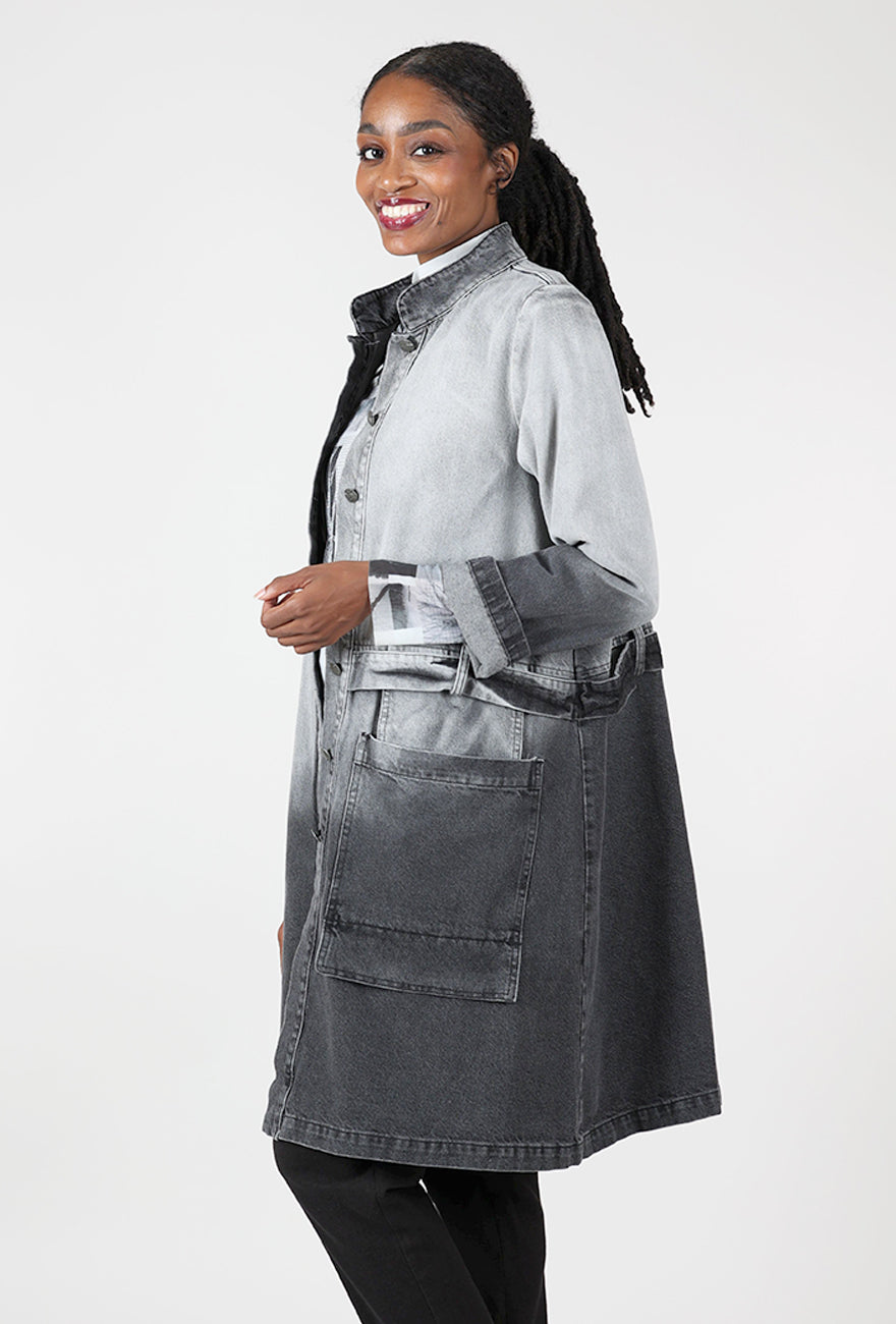 Blasted Denim Duster, Gray/White