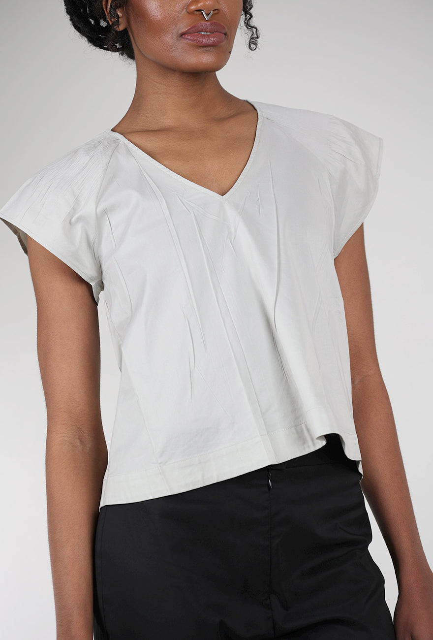 Cotelac Micropleat Shoulder V-Neck Blouse, Argile 