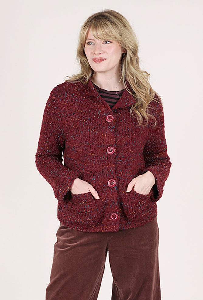 Habitat Confetti Funnel-Neck Cardie, Wine 