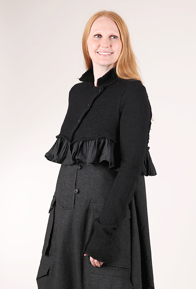 Rundholz Flutter Trim Wool Cardie, Black 
