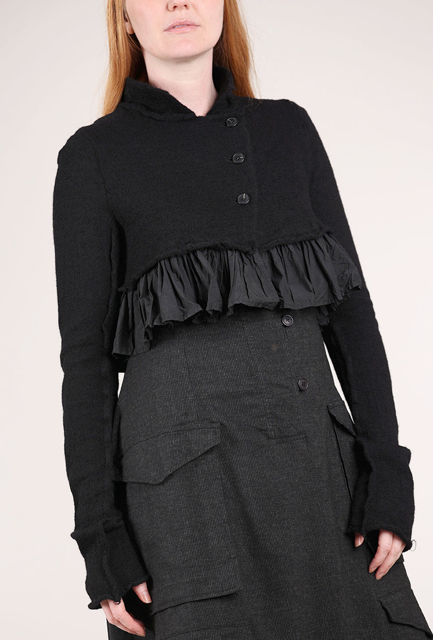 Rundholz Flutter Trim Wool Cardie, Black 