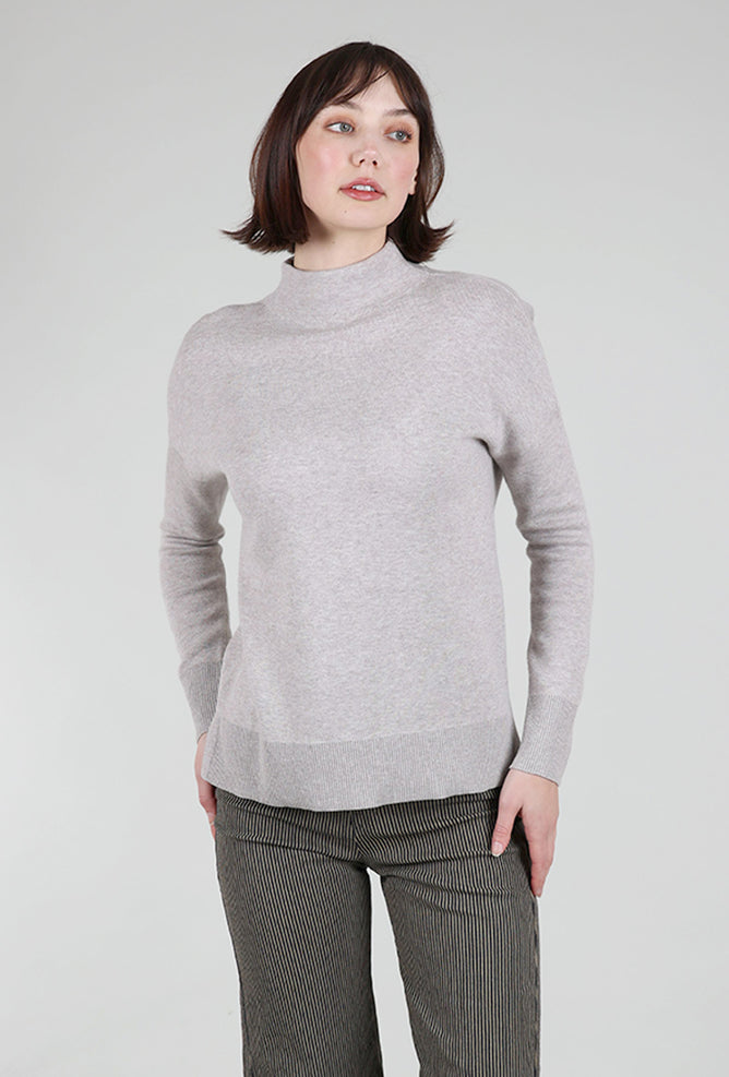 Kinross Cashmere Double Knit Funnel Sweater, Pebble 