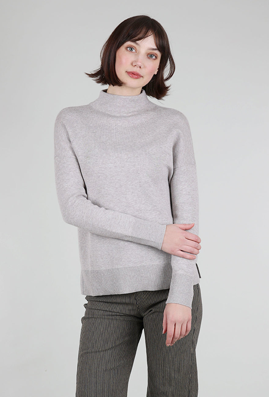 Kinross Cashmere Double Knit Funnel Sweater, Pebble 