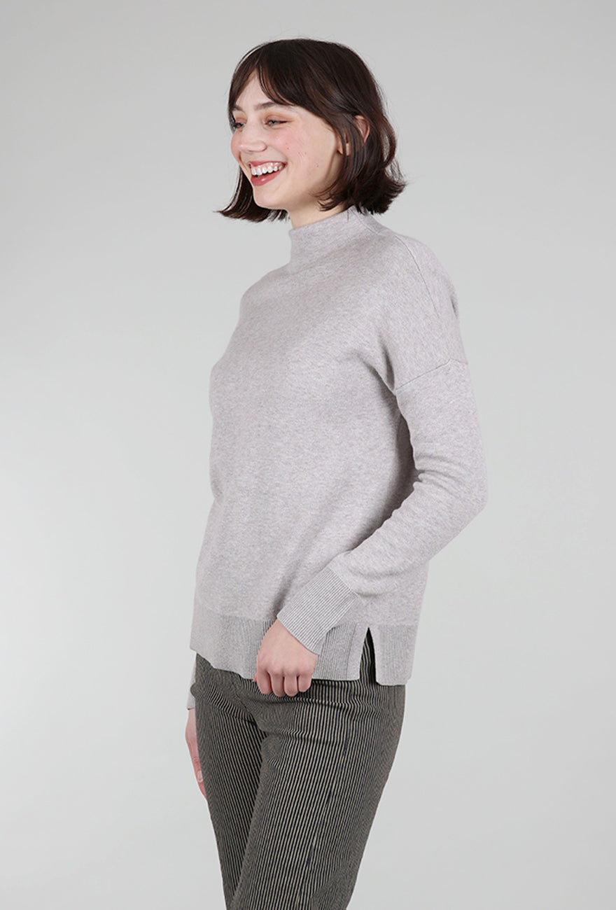 Kinross Cashmere Double Knit Funnel Sweater, Pebble 