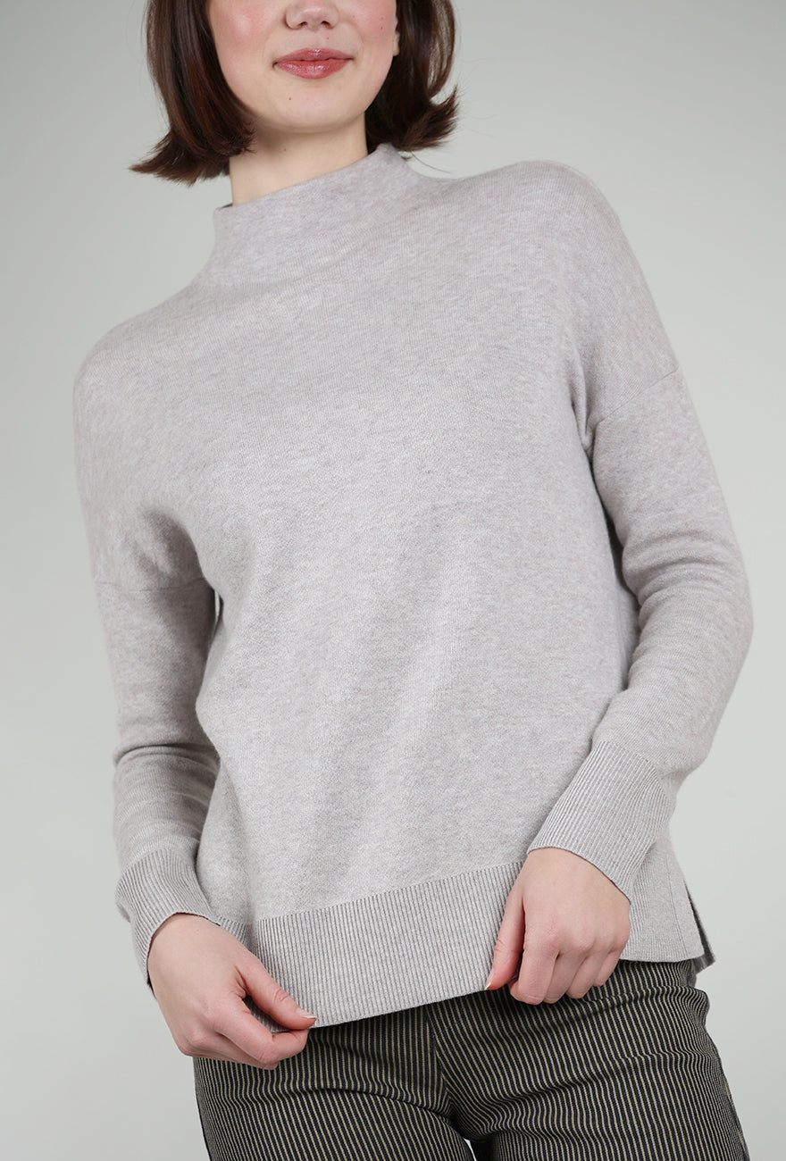 Kinross Cashmere Double Knit Funnel Sweater, Pebble 