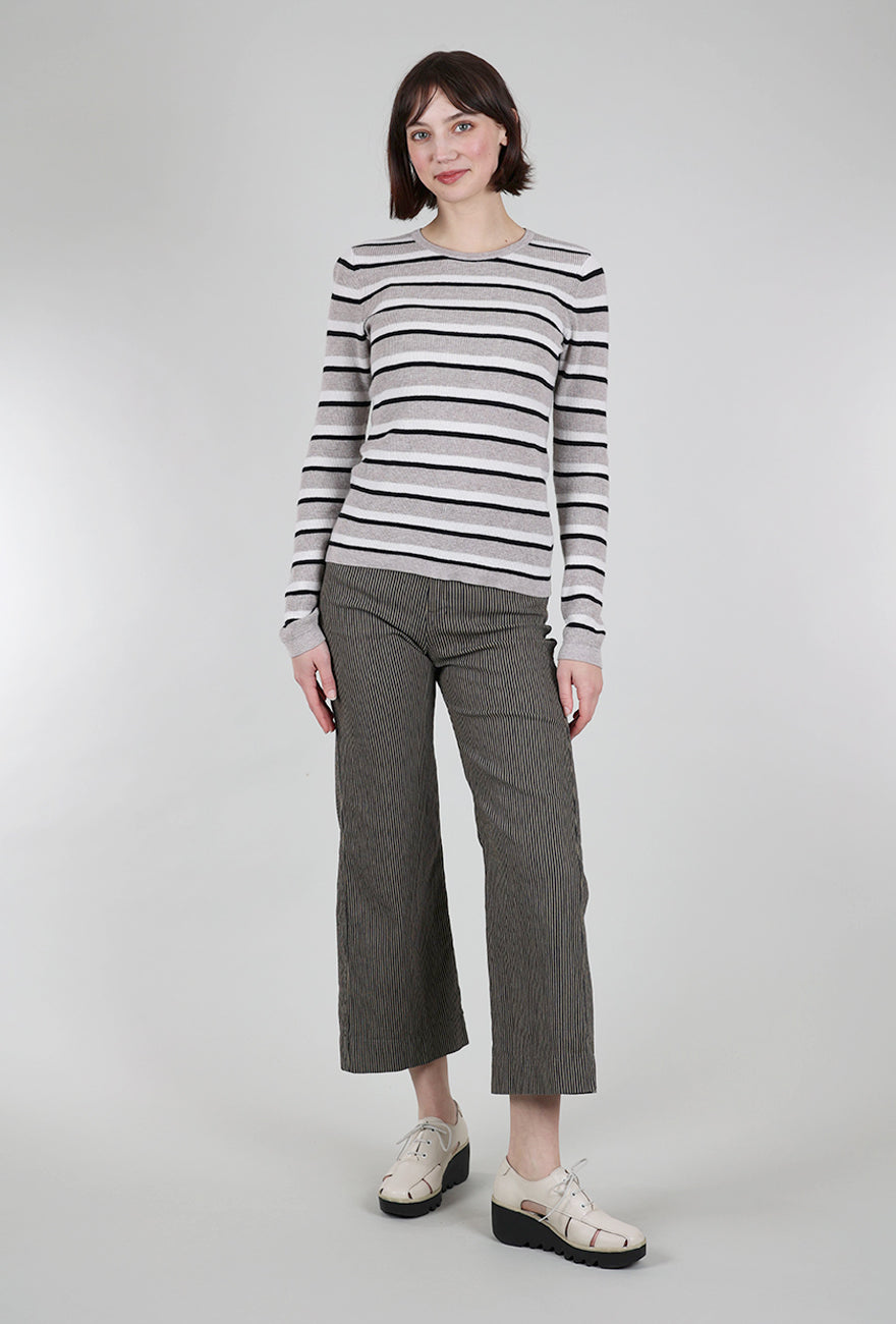 Kinross Cashmere Thermal Knit Stripe Crew, Pebble 