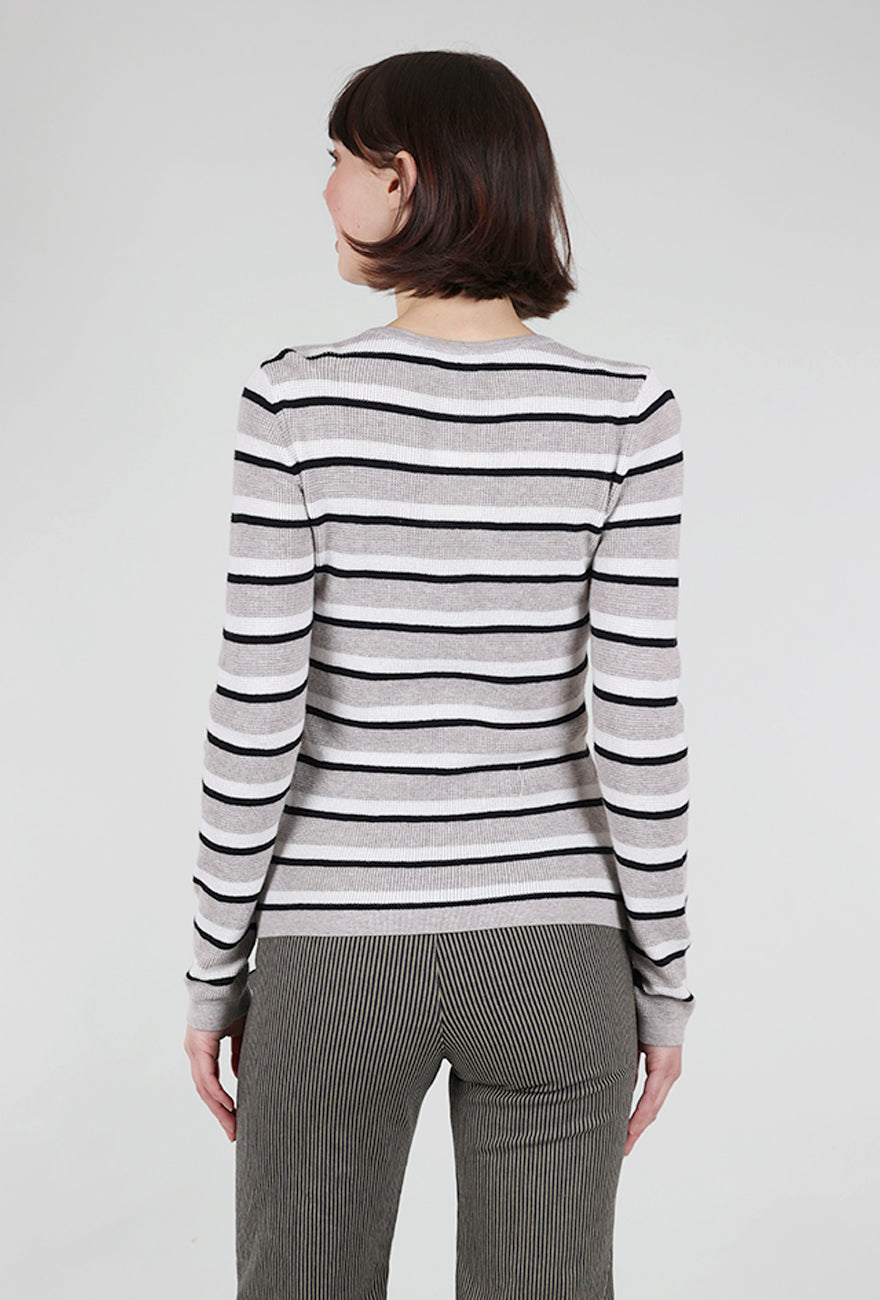 Kinross Cashmere Thermal Knit Stripe Crew, Pebble 