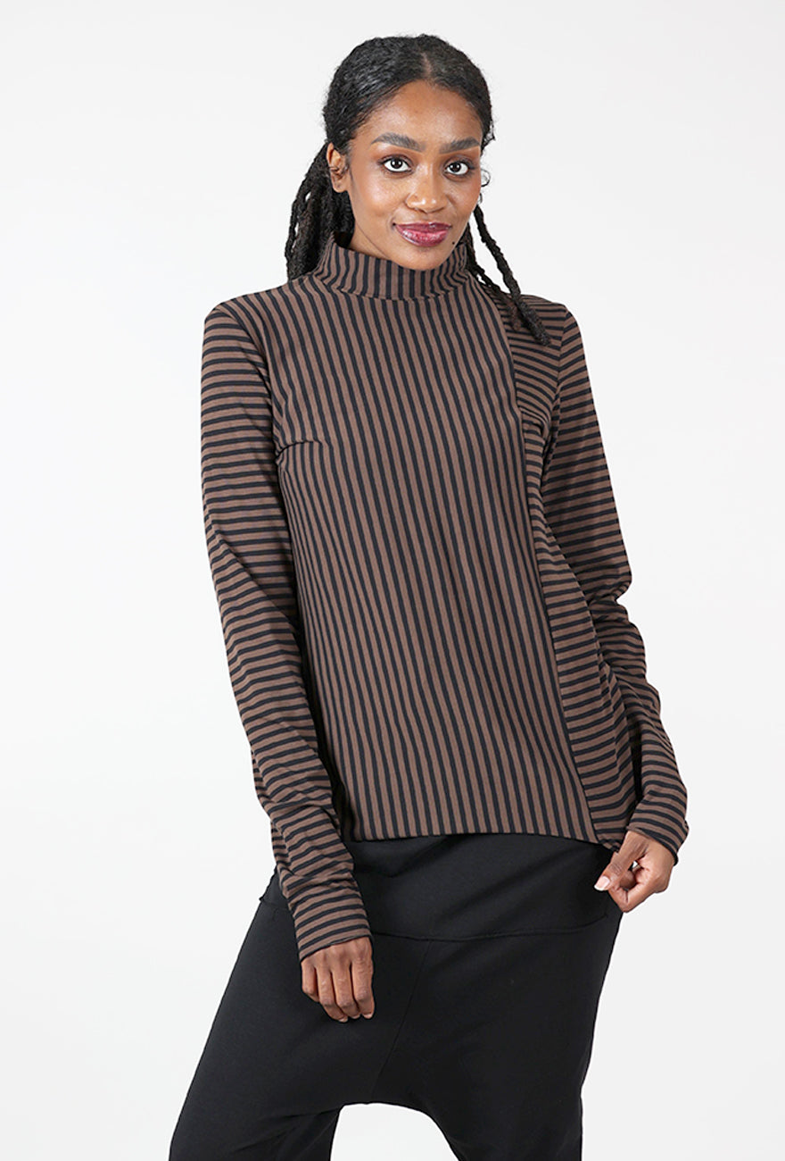 Striped Asym Tneck, Brown/Black