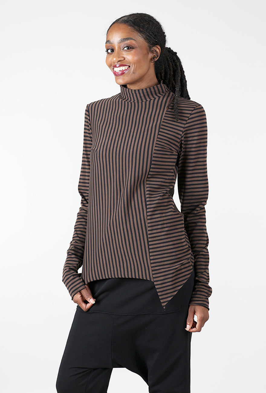 Striped Asym Tneck, Brown/Black