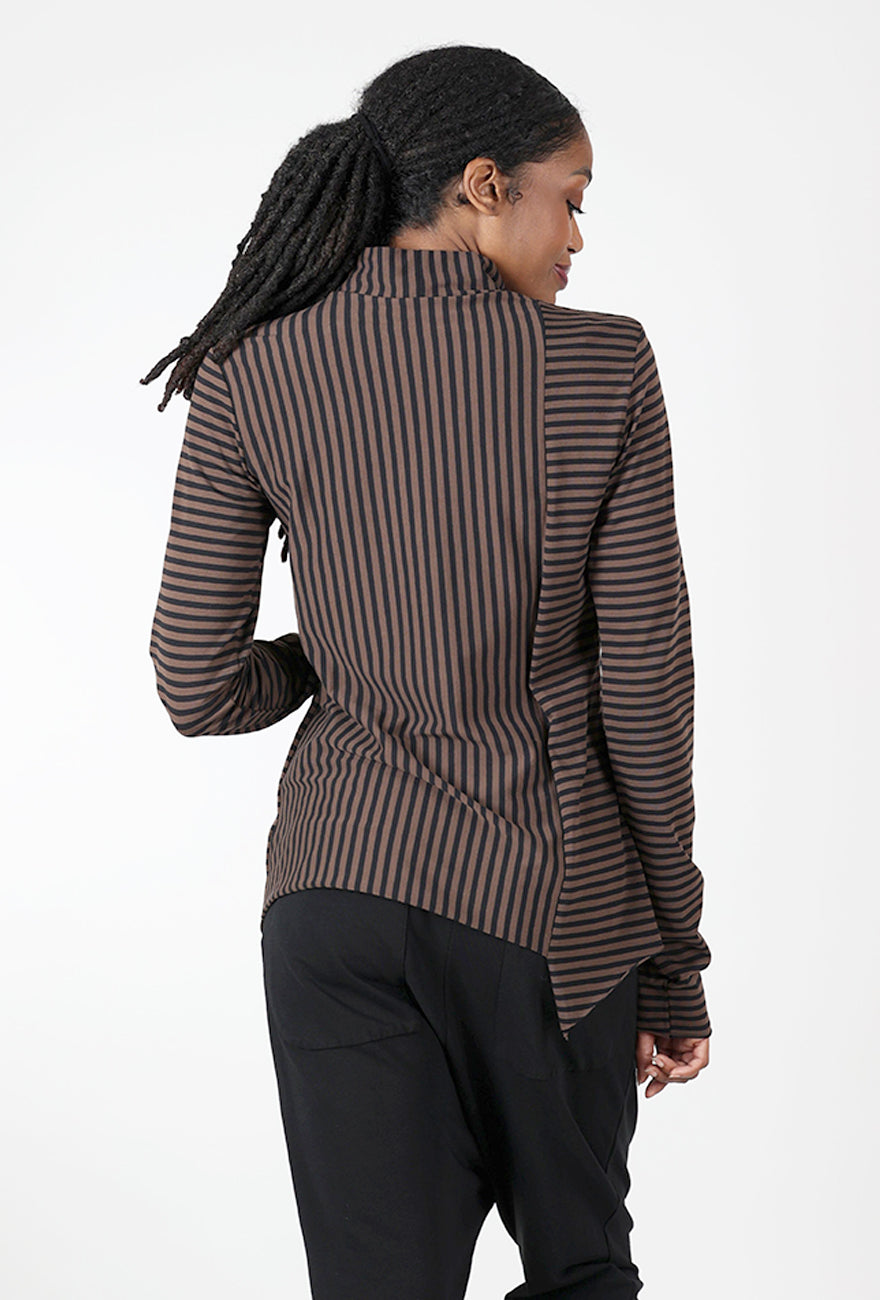 Striped Asym Tneck, Brown/Black