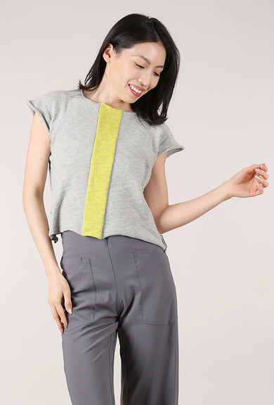 Paper Temples Yield Center Stripe Sweater, Silver/Chartreuse 