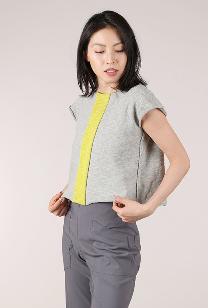 Paper Temples Yield Center Stripe Sweater, Silver/Chartreuse 