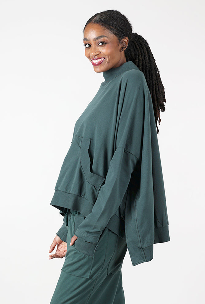 Rundholz Mockneck Fleece Pullover, Forest 