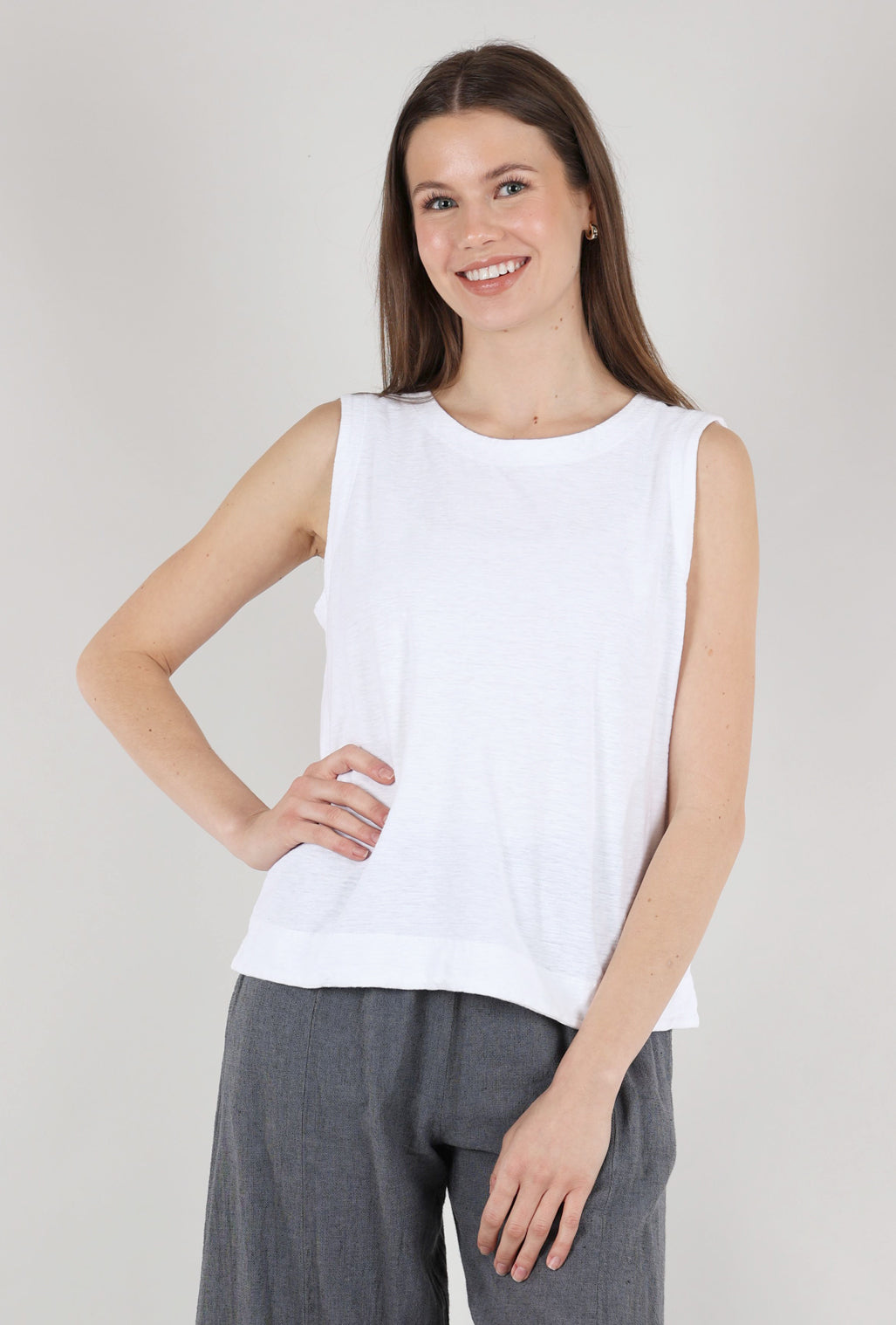 Cut Loose Linen-Cotton Jersey Shell, White 