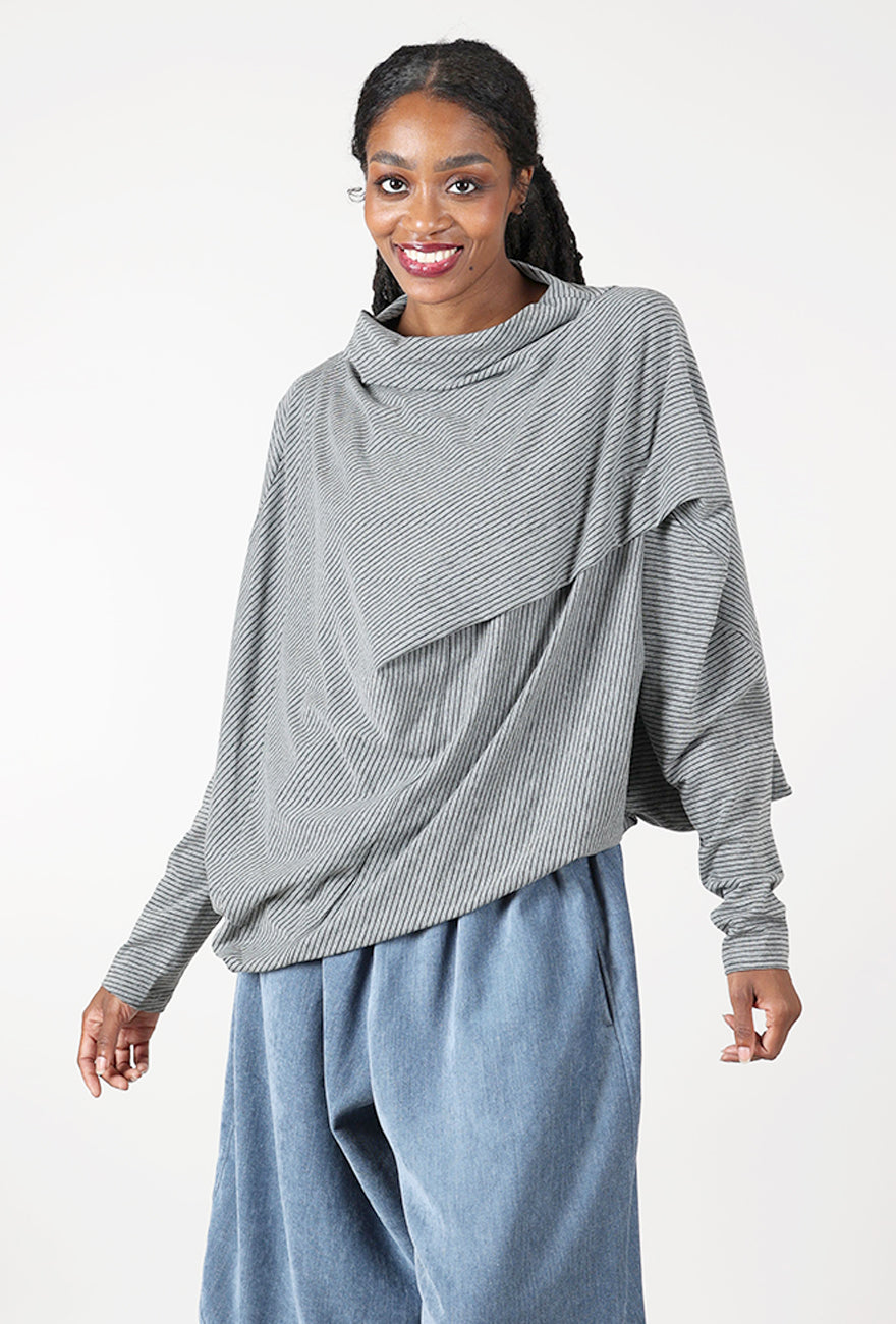Stripe Asym Jersey Top, Gray