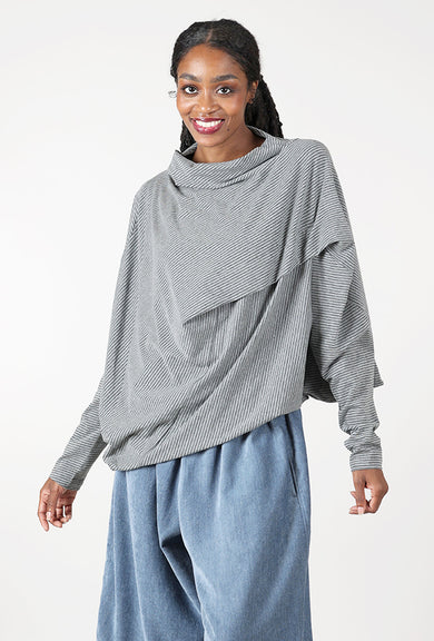 Moyuru Stripe Asym Jersey Top, Gray 