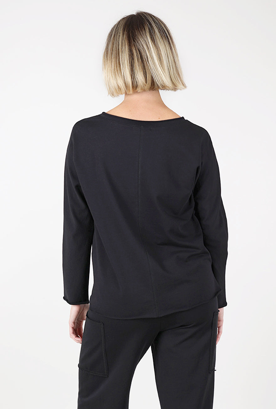 Oceanfront Terry Relaxed Rollneck, Black