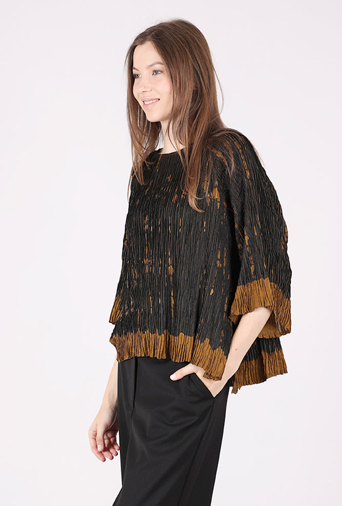 Neeru Kumar Silk Micropleat Blouse, Black/Bronze 