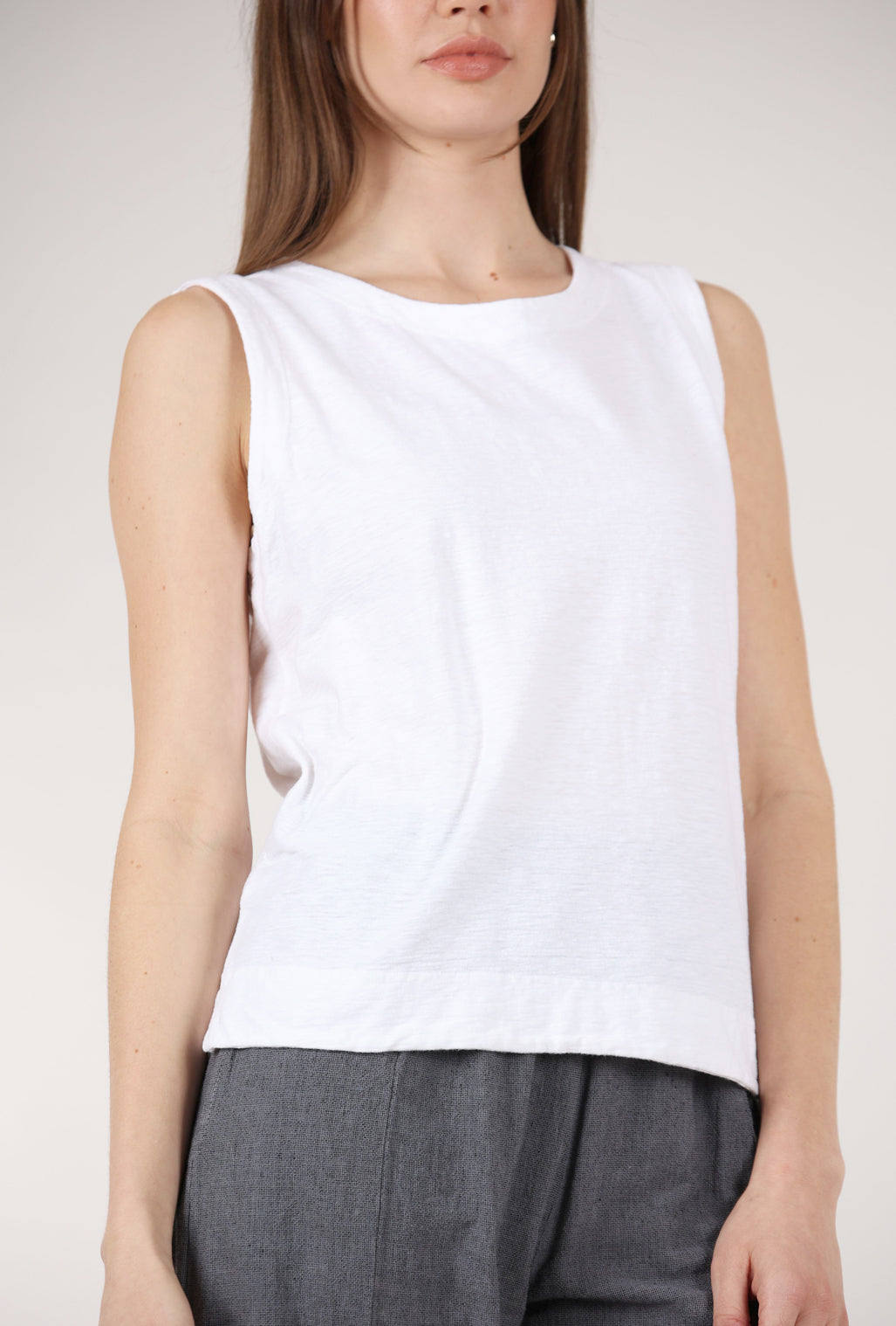 Cut Loose Linen-Cotton Jersey Shell, White 