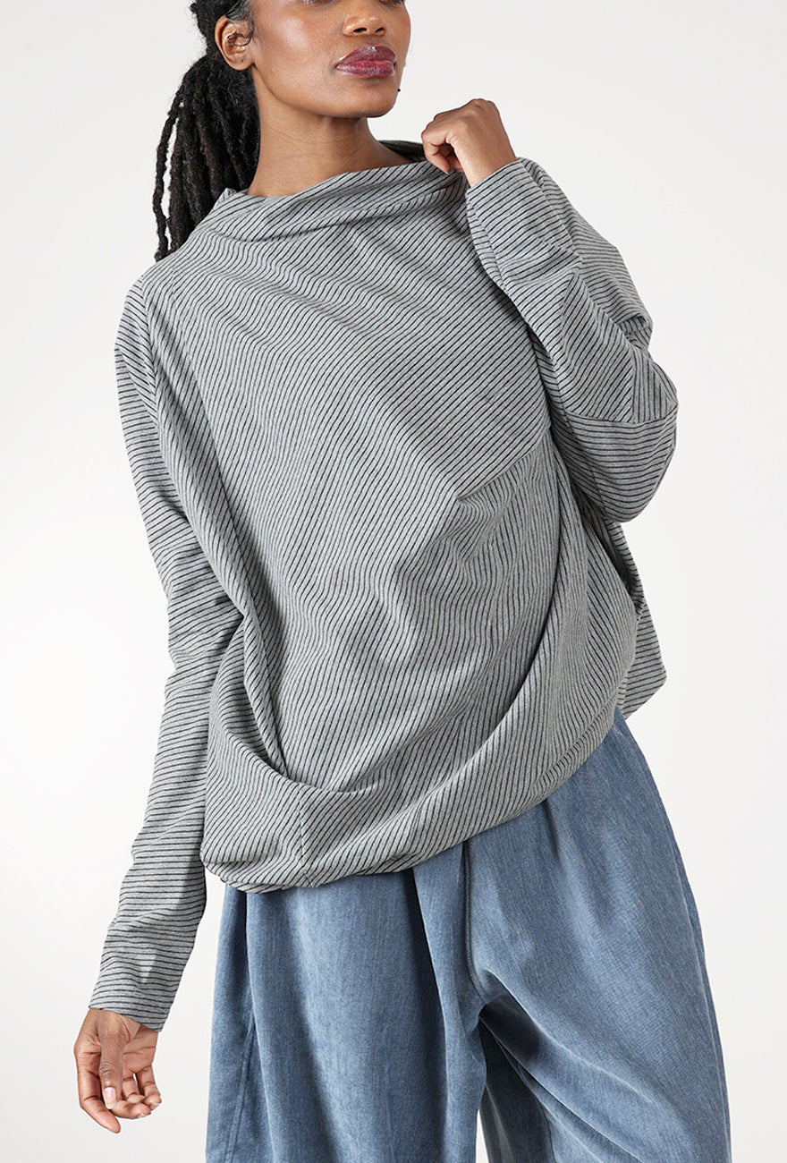 Stripe Asym Jersey Top, Gray