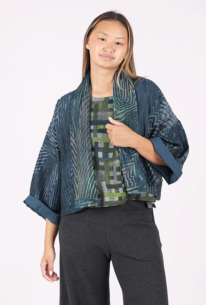 Neeru Kumar Short Silk Kimono Jacket, Navy/Teal 