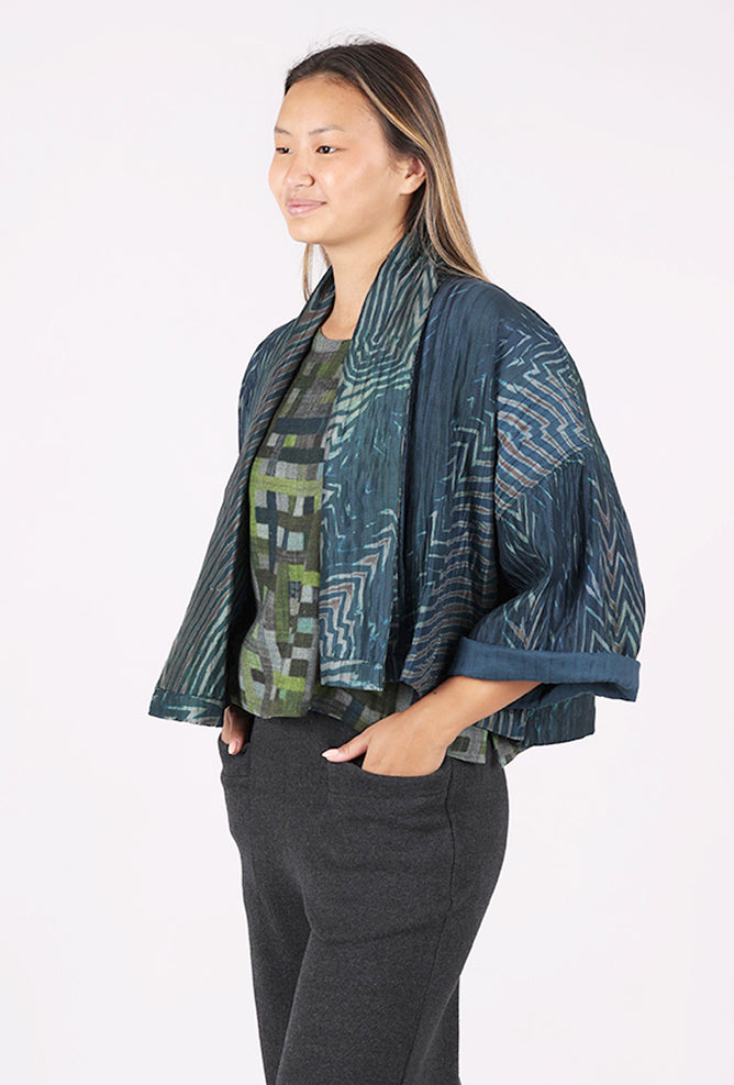 Neeru Kumar Short Silk Kimono Jacket, Navy/Teal 
