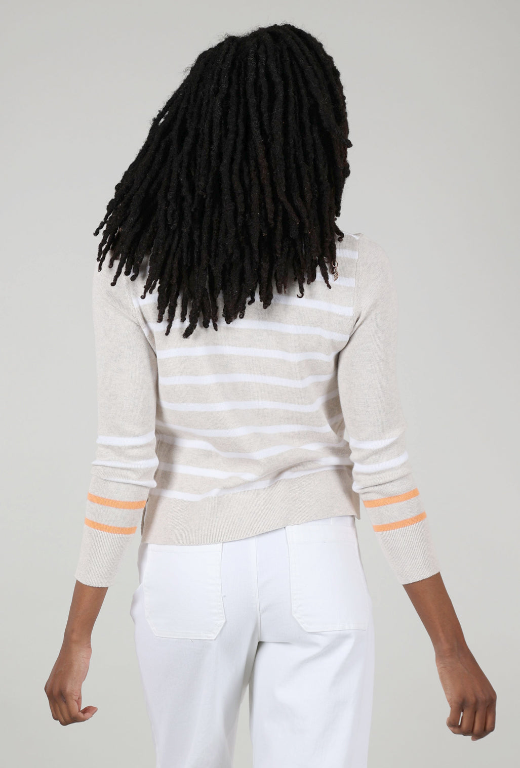 Kinross Cashmere Lace-Up Stripe Polo Sweater, Champagne 