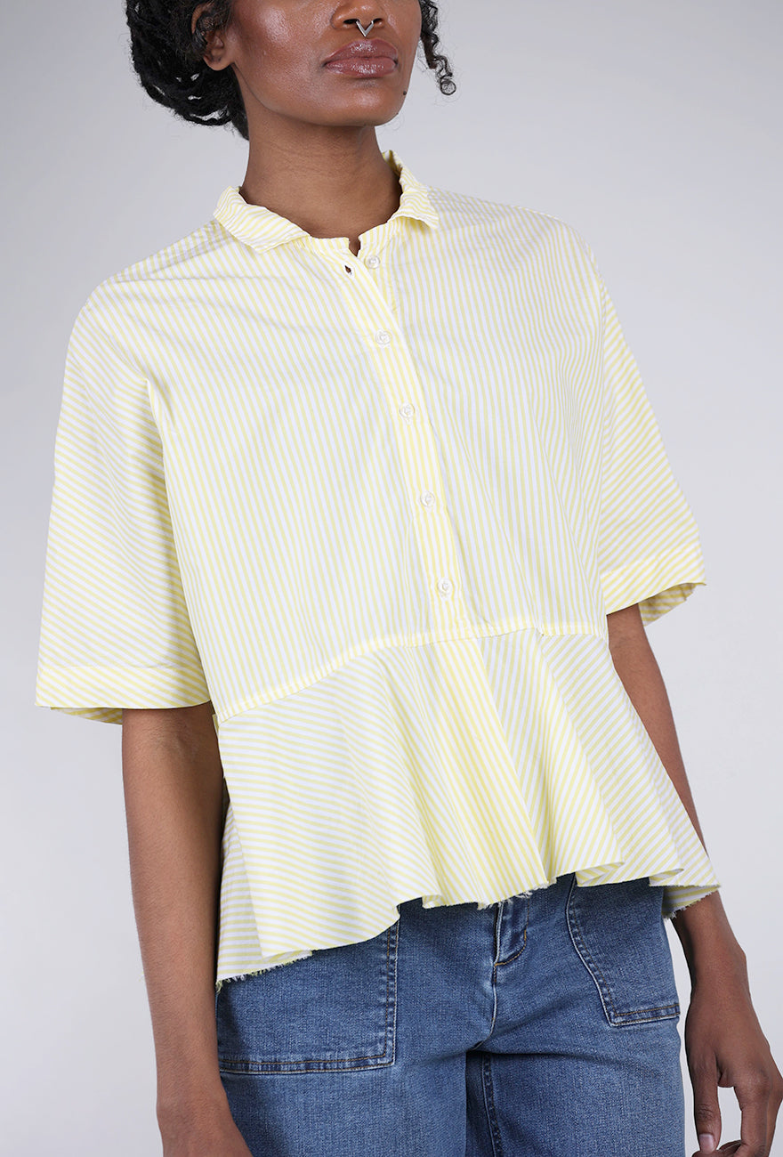 Paper Temples Pinstripe Flounce Top, Yellow 