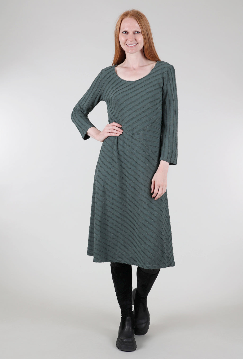 Cut Loose Frayed-Stripe Seamed Dress, Myrtle 